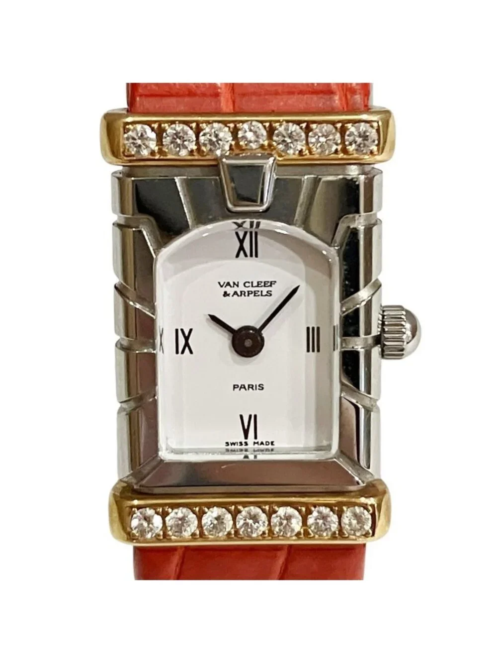 Van Cleef & Arpels Facade Watch SS Leather Quartz White Dial T5